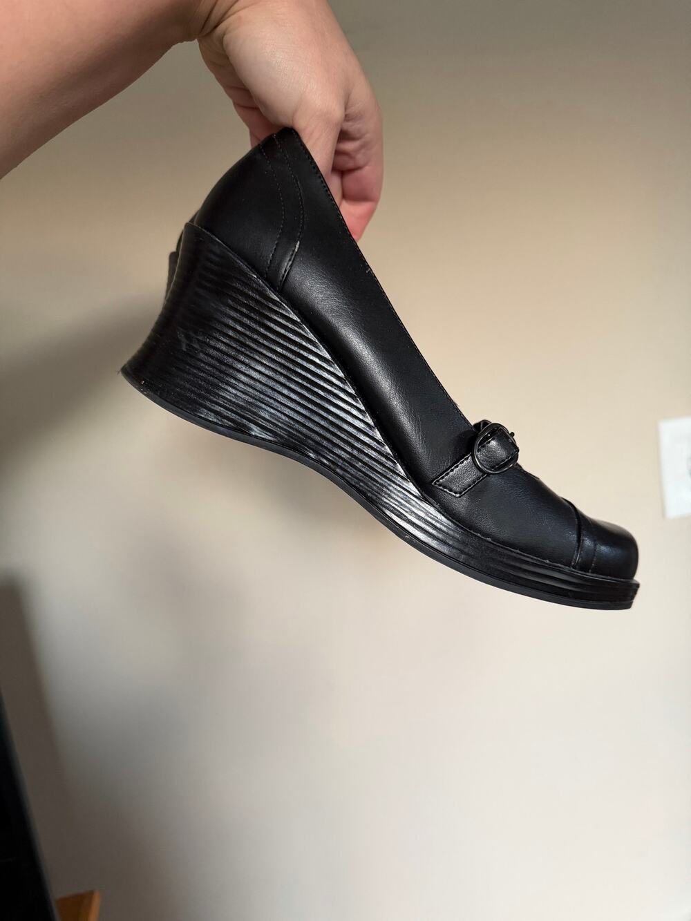 SO black vegan leather Mary jane wedge heels academia Y2K Mudd Soda Candies 8.5